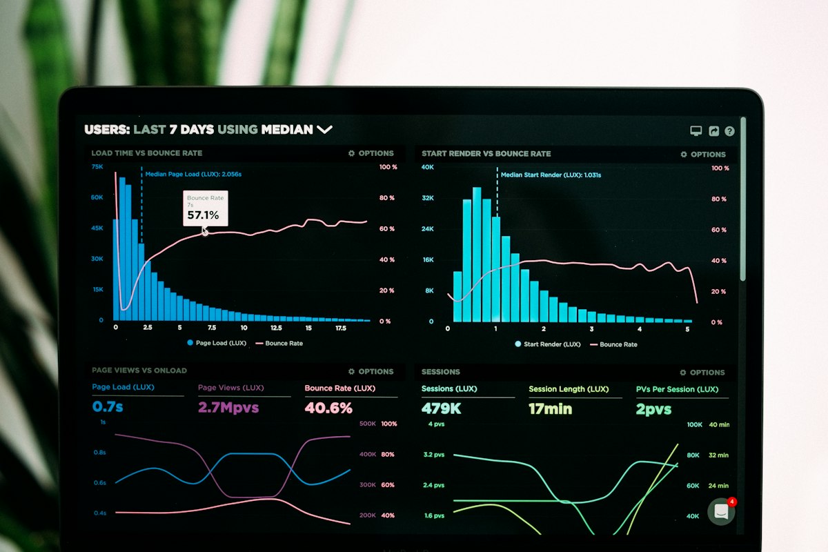 Analytics dashboard on a laptop for custom CMS website development