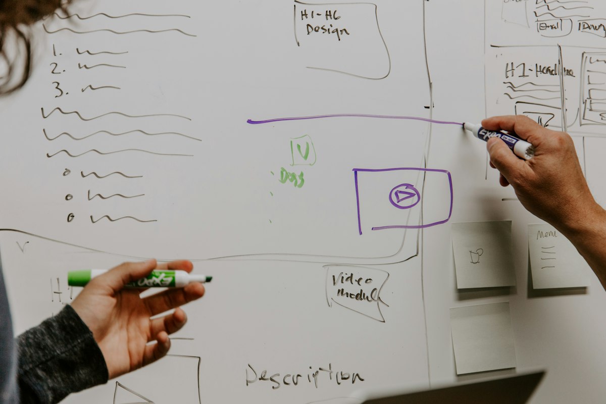 Website strategy planning on a whiteboard